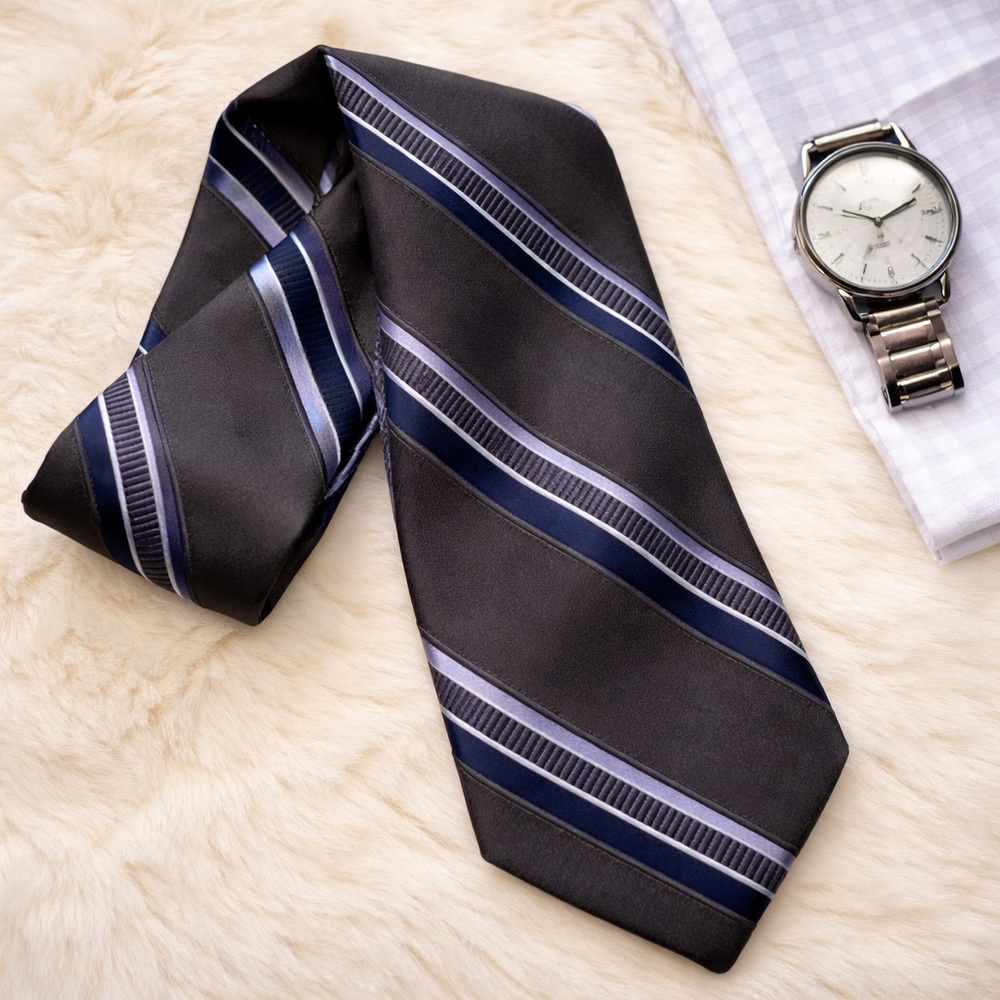 Express Silk Tie with Blue and Gray Stripes wedding business office academia